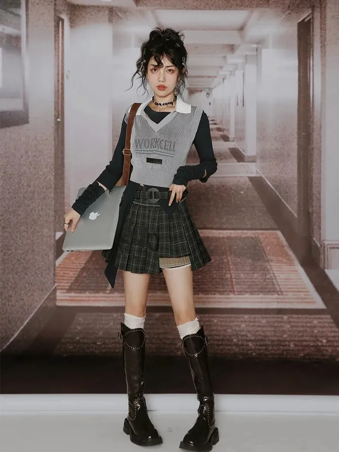 College British Style Shirt ＆＆Vest & Pleated Culottes ＆ Jacket【s0000003992】