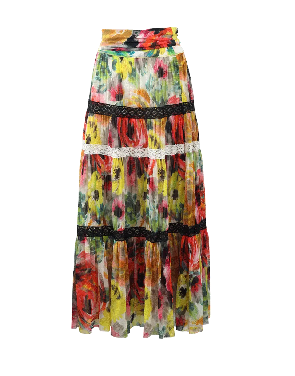 Floral And Lace Maxi Skirt