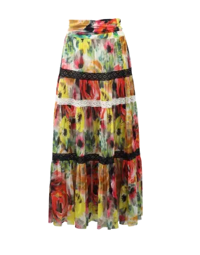 Floral And Lace Maxi Skirt