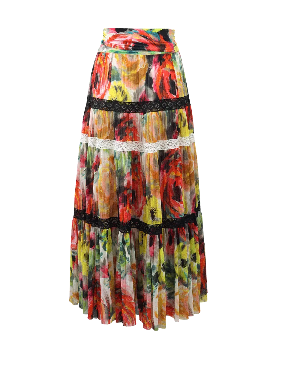 Floral And Lace Maxi Skirt