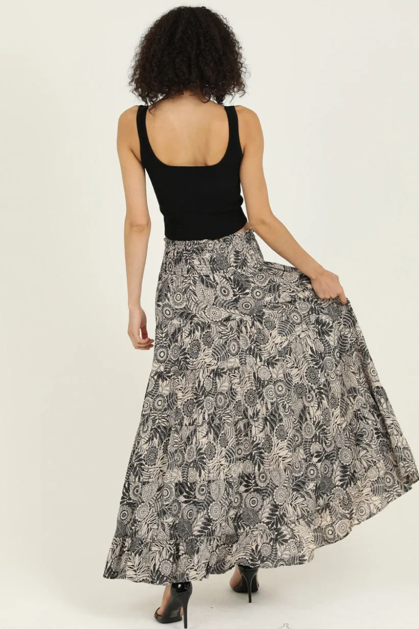 Flowy Maxi Skirt - Black & Cream