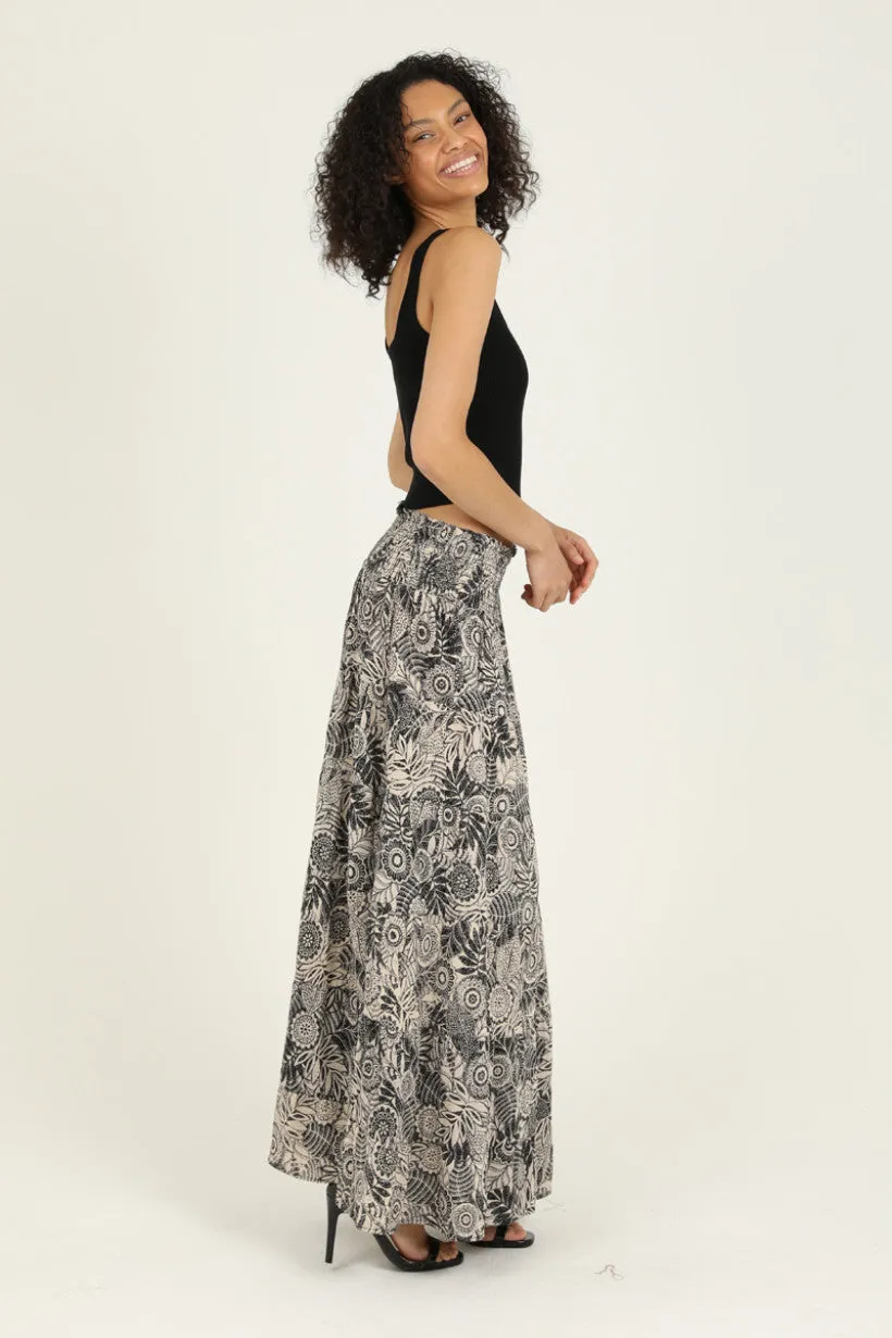 Flowy Maxi Skirt - Black & Cream