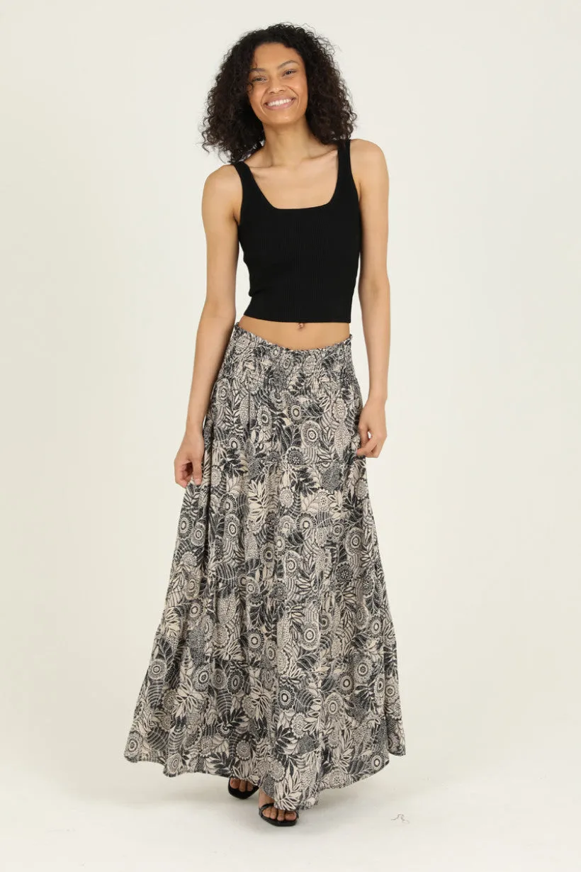 Flowy Maxi Skirt - Black & Cream