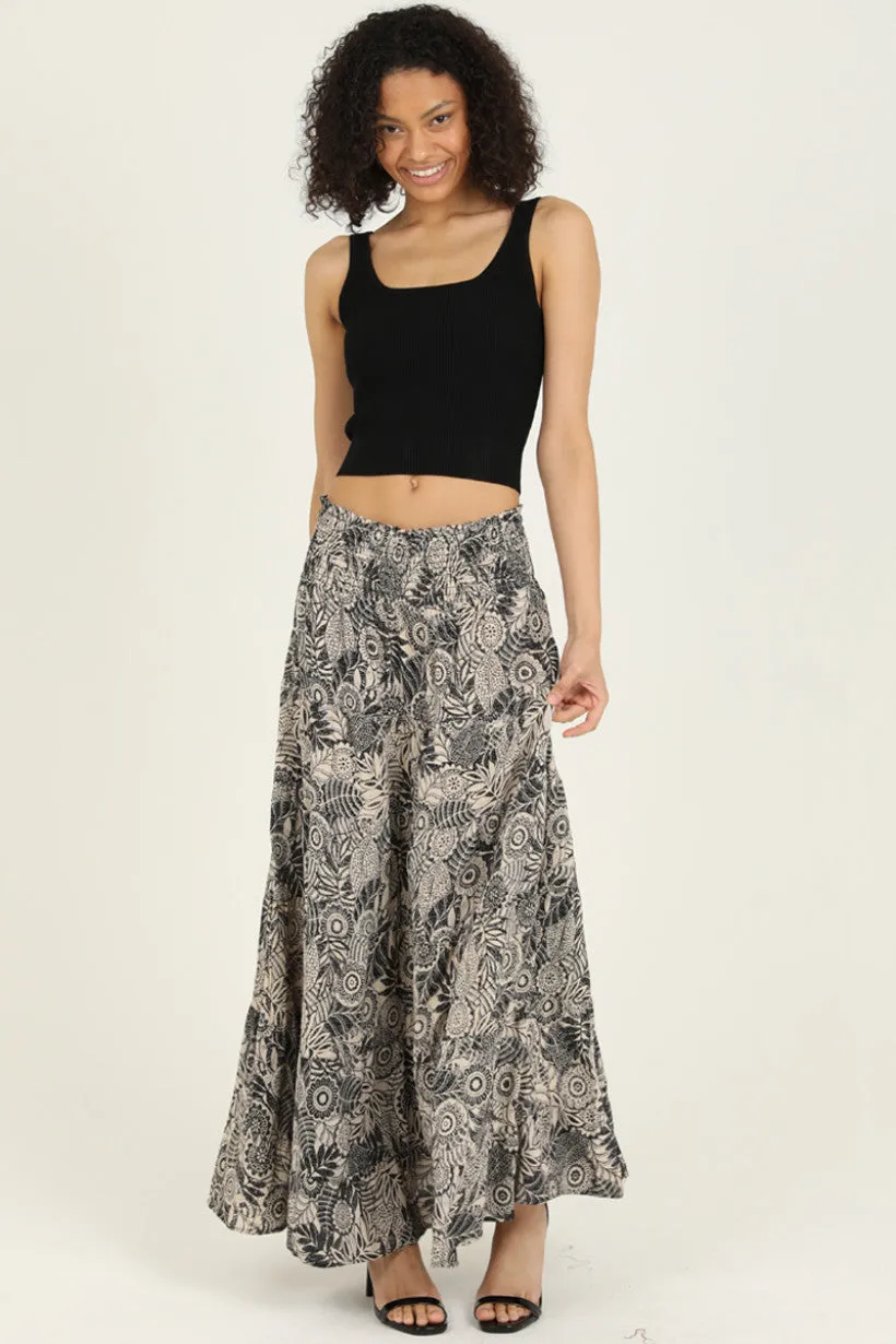 Flowy Maxi Skirt - Black & Cream