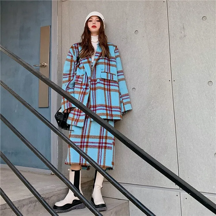 June Blue Wool Plaids Suit - 2 Styles