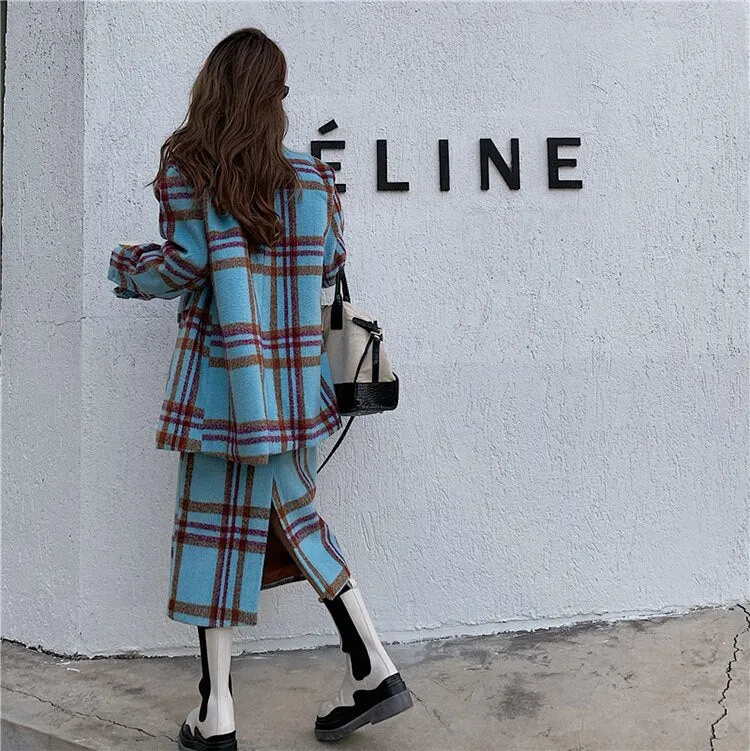 June Blue Wool Plaids Suit - 2 Styles