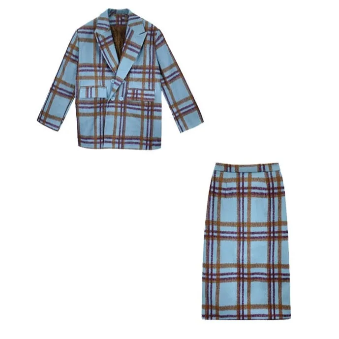 June Blue Wool Plaids Suit - 2 Styles
