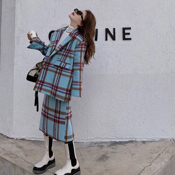 June Blue Wool Plaids Suit - 2 Styles