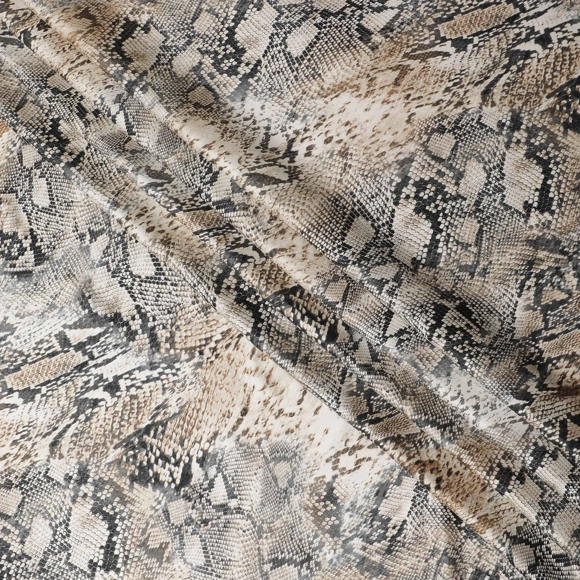 Light beige Premium Italian viscose fabric with same tone and black print in animal skin design-D12361