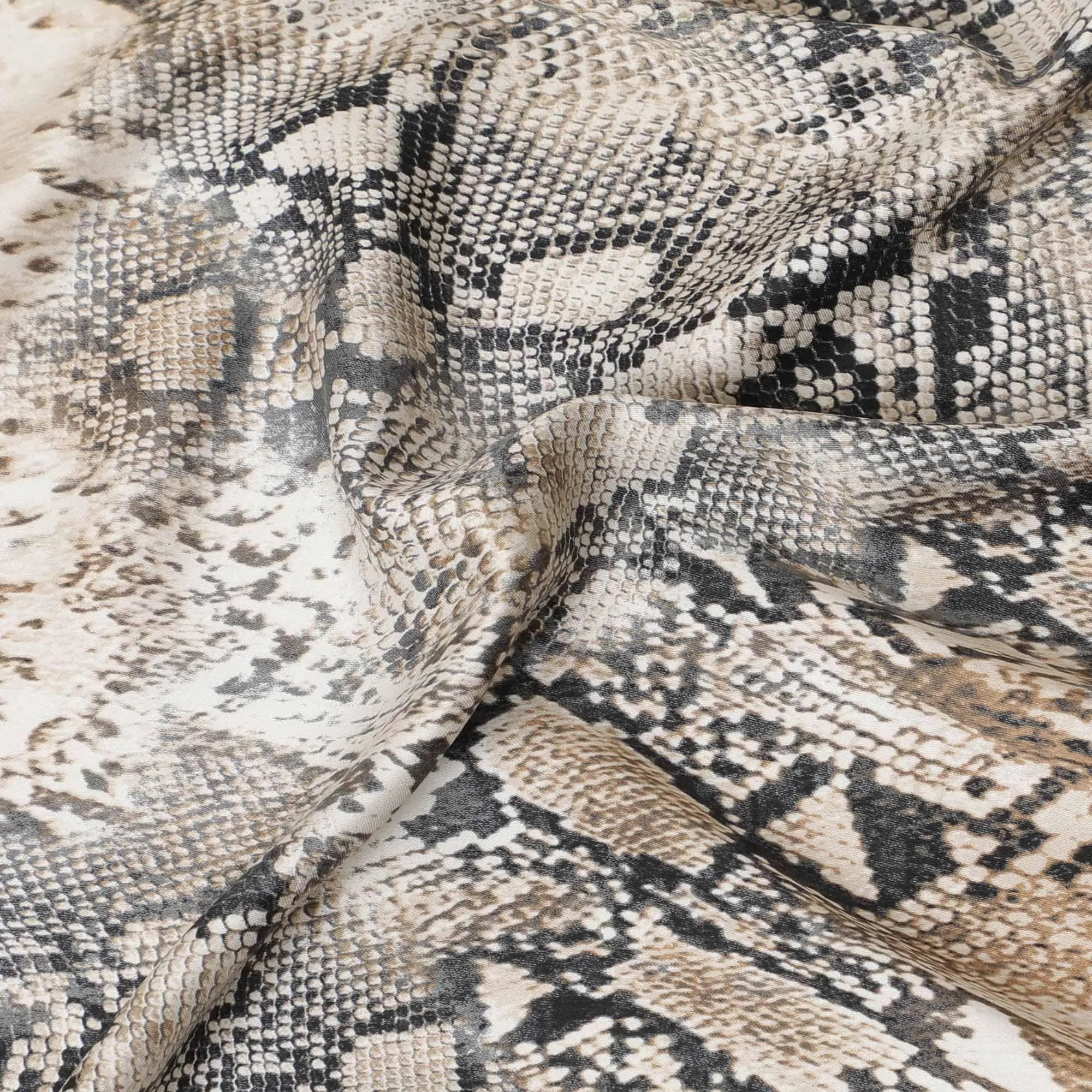 Light beige Premium Italian viscose fabric with same tone and black print in animal skin design-D12361