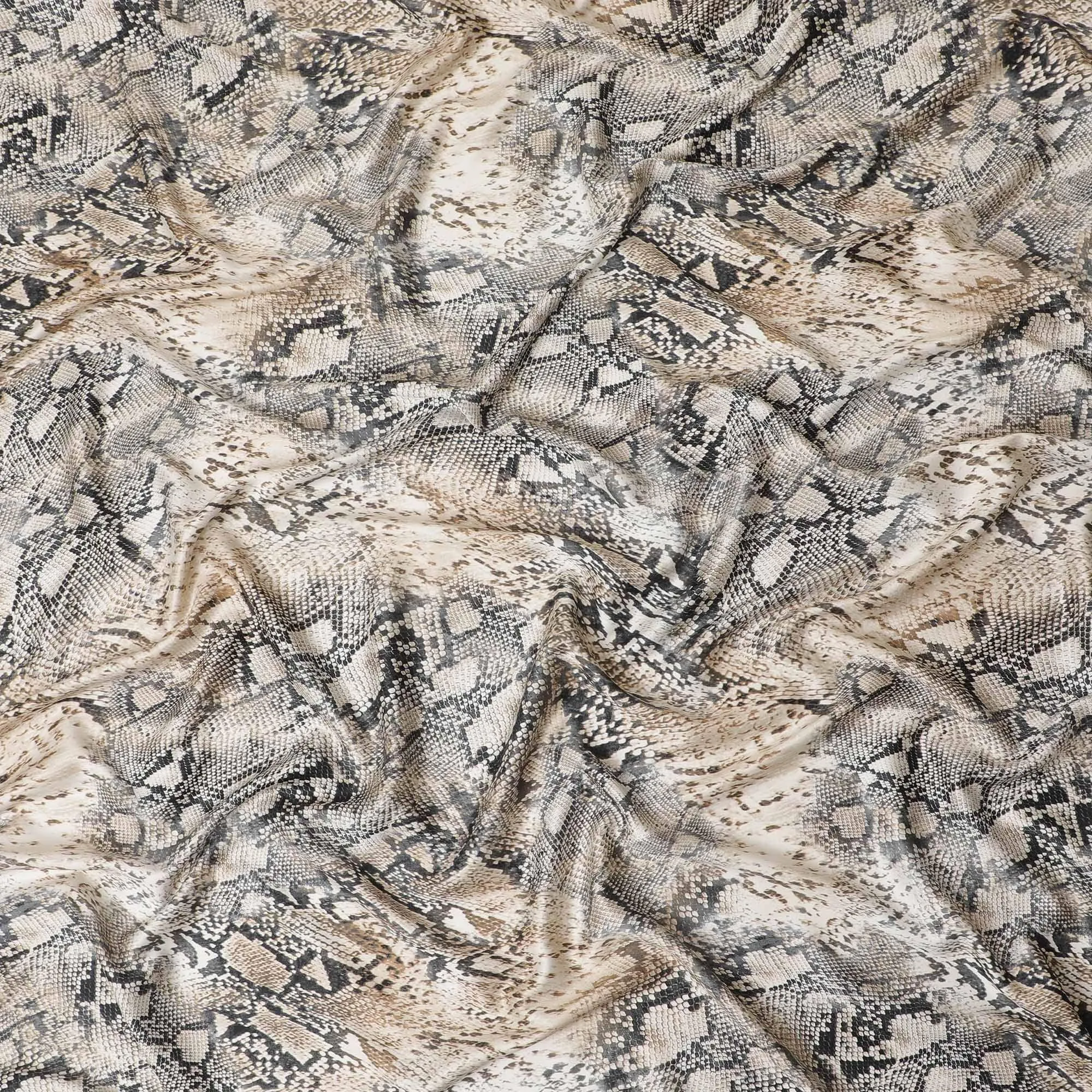 Light beige Premium Italian viscose fabric with same tone and black print in animal skin design-D12361