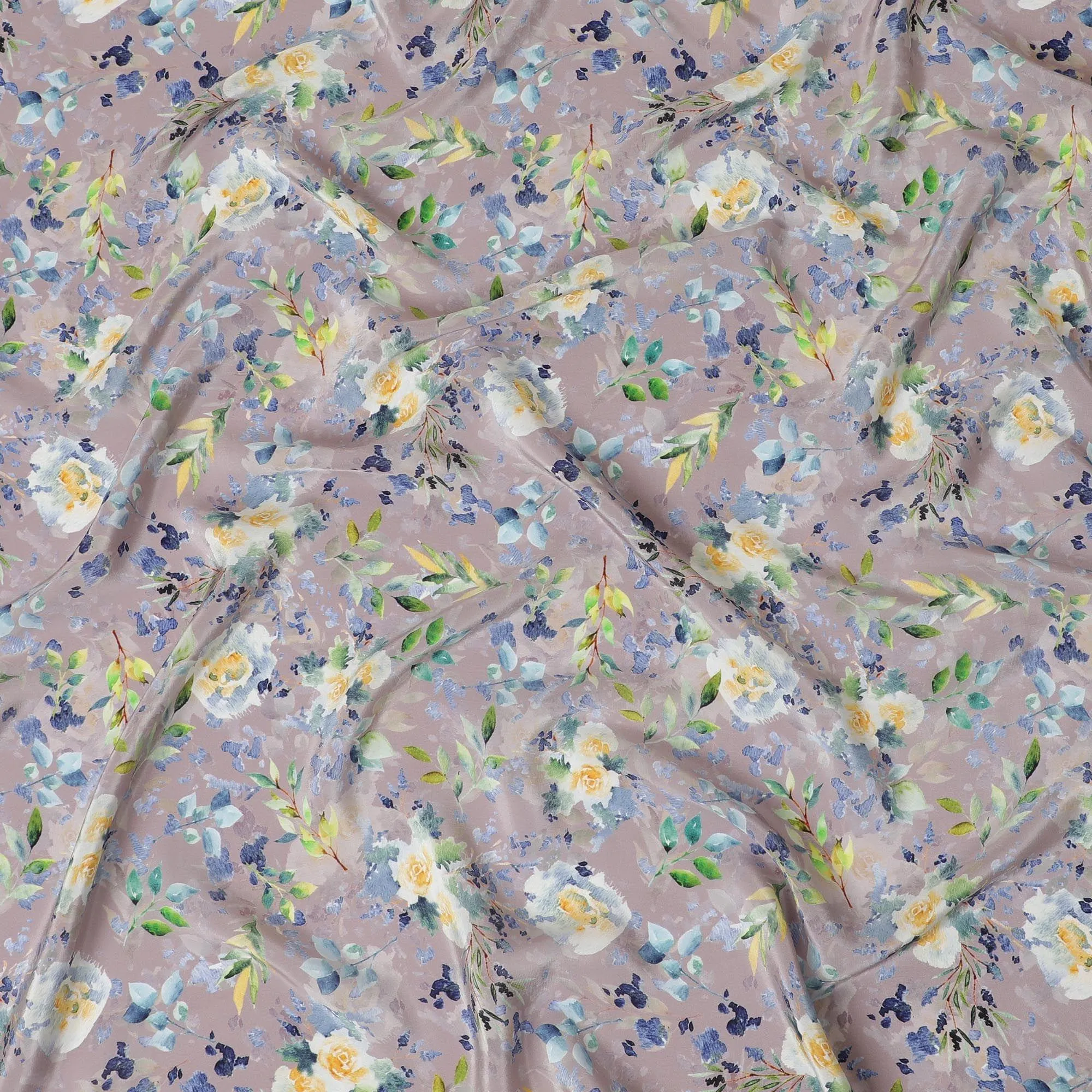 Light mauve viscose fabric with multicolor print in floral design-D12270
