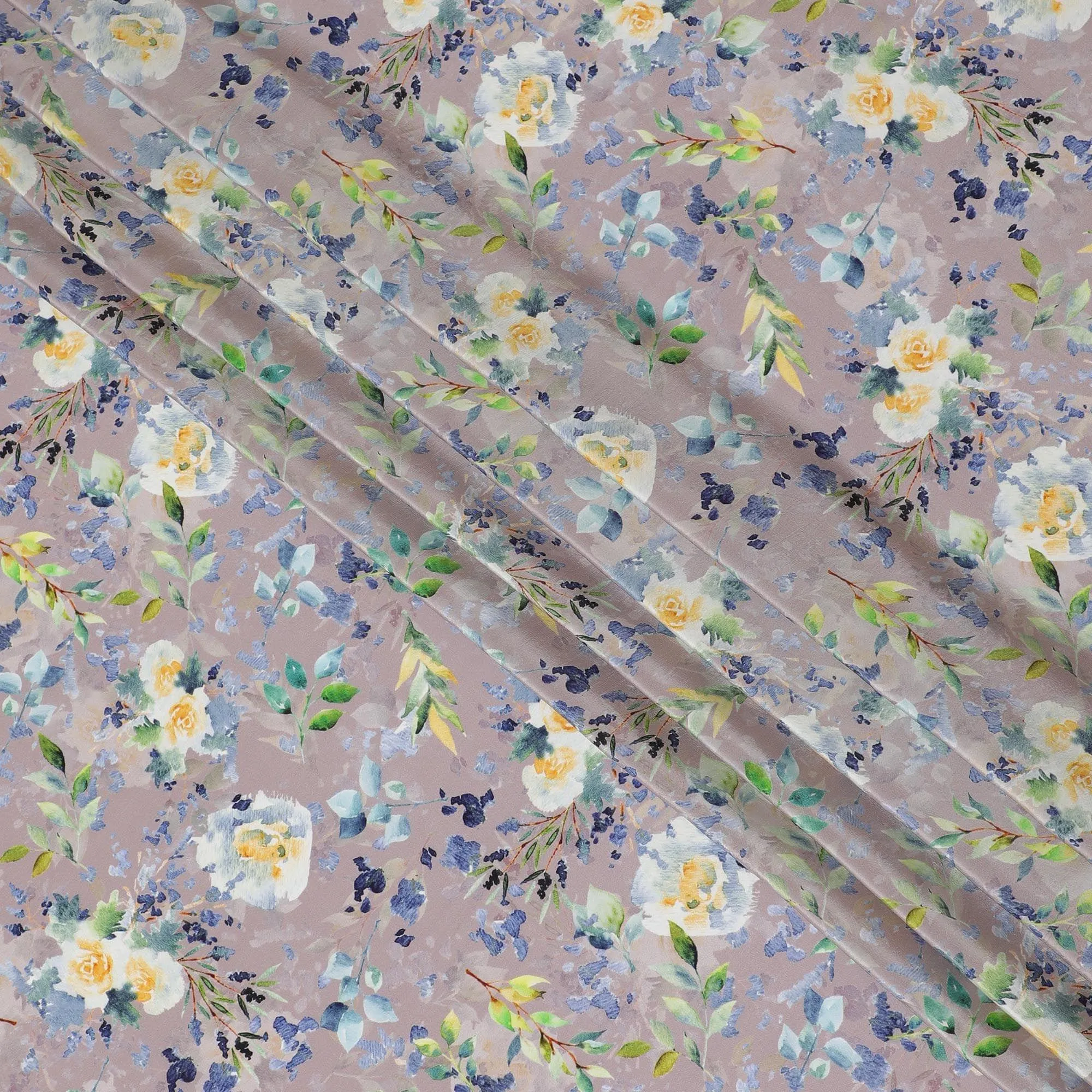 Light mauve viscose fabric with multicolor print in floral design-D12270