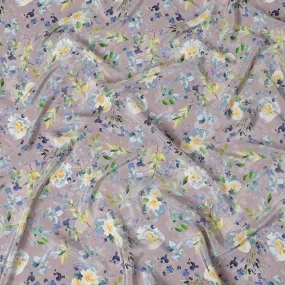 Light mauve viscose fabric with multicolor print in floral design-D12270