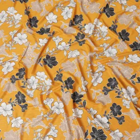 Mustard viscose printed fabric with multi colour prints in floral design-D11161