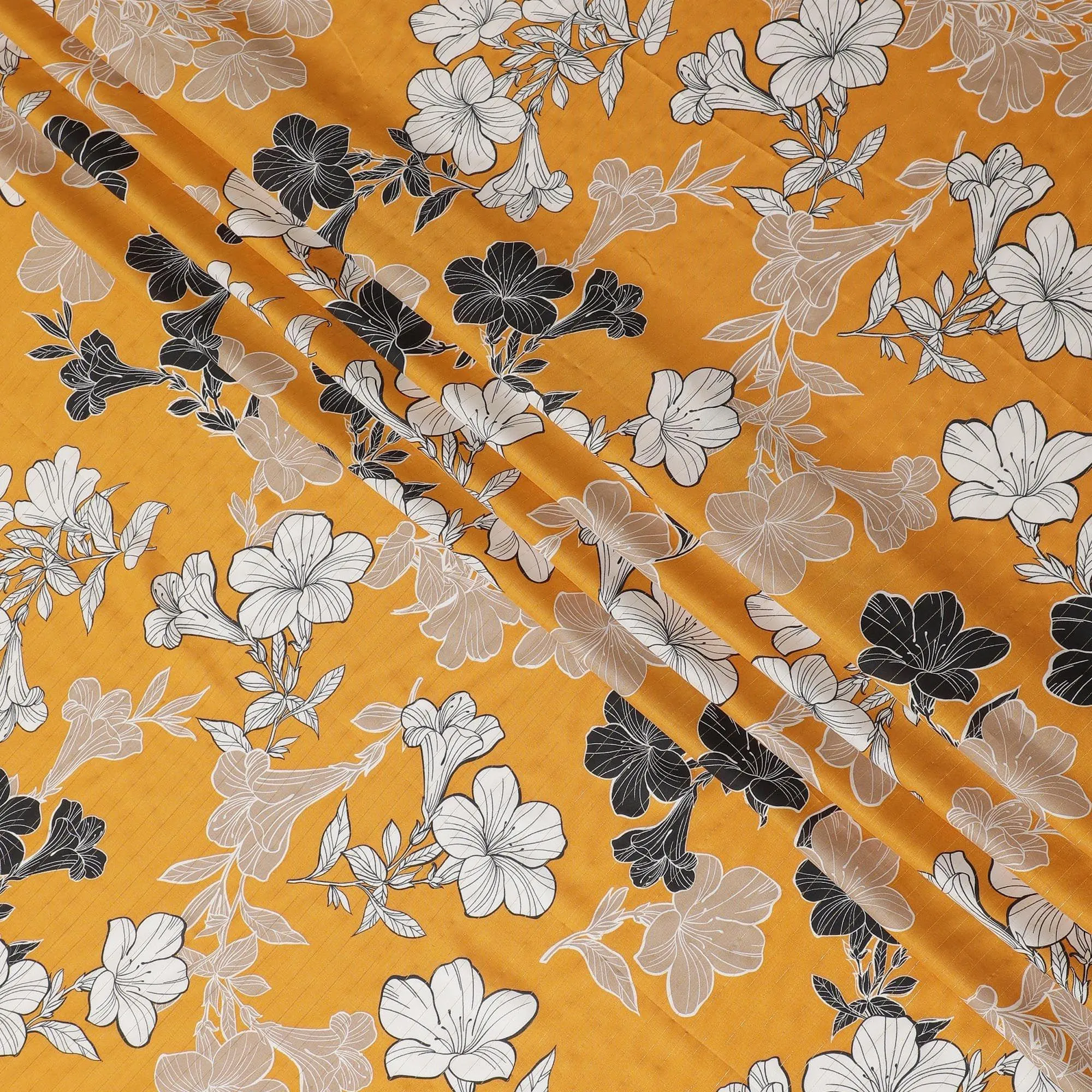 Mustard viscose printed fabric with multi colour prints in floral design-D11161