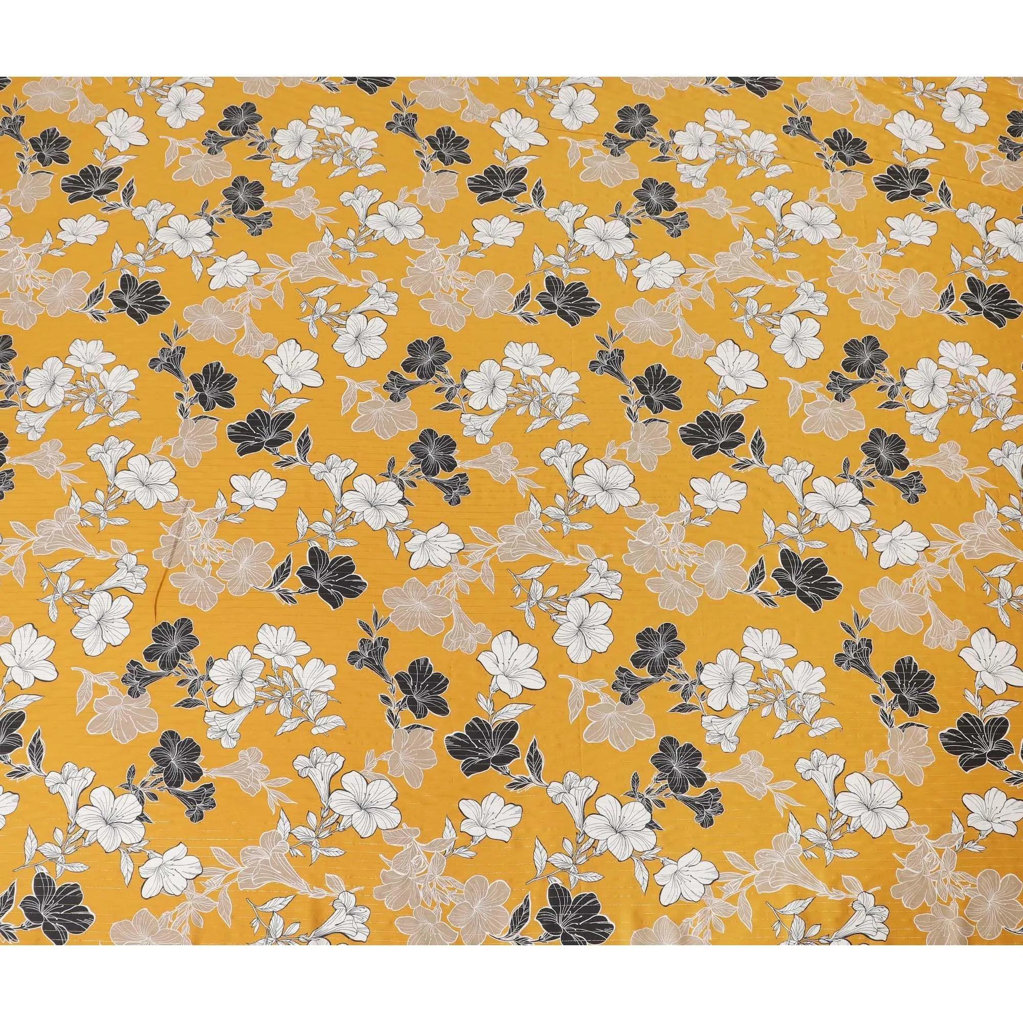 Mustard viscose printed fabric with multi colour prints in floral design-D11161