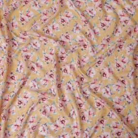 Mustard yellow blended viscose fabric with multicolor print in floral design-D13313