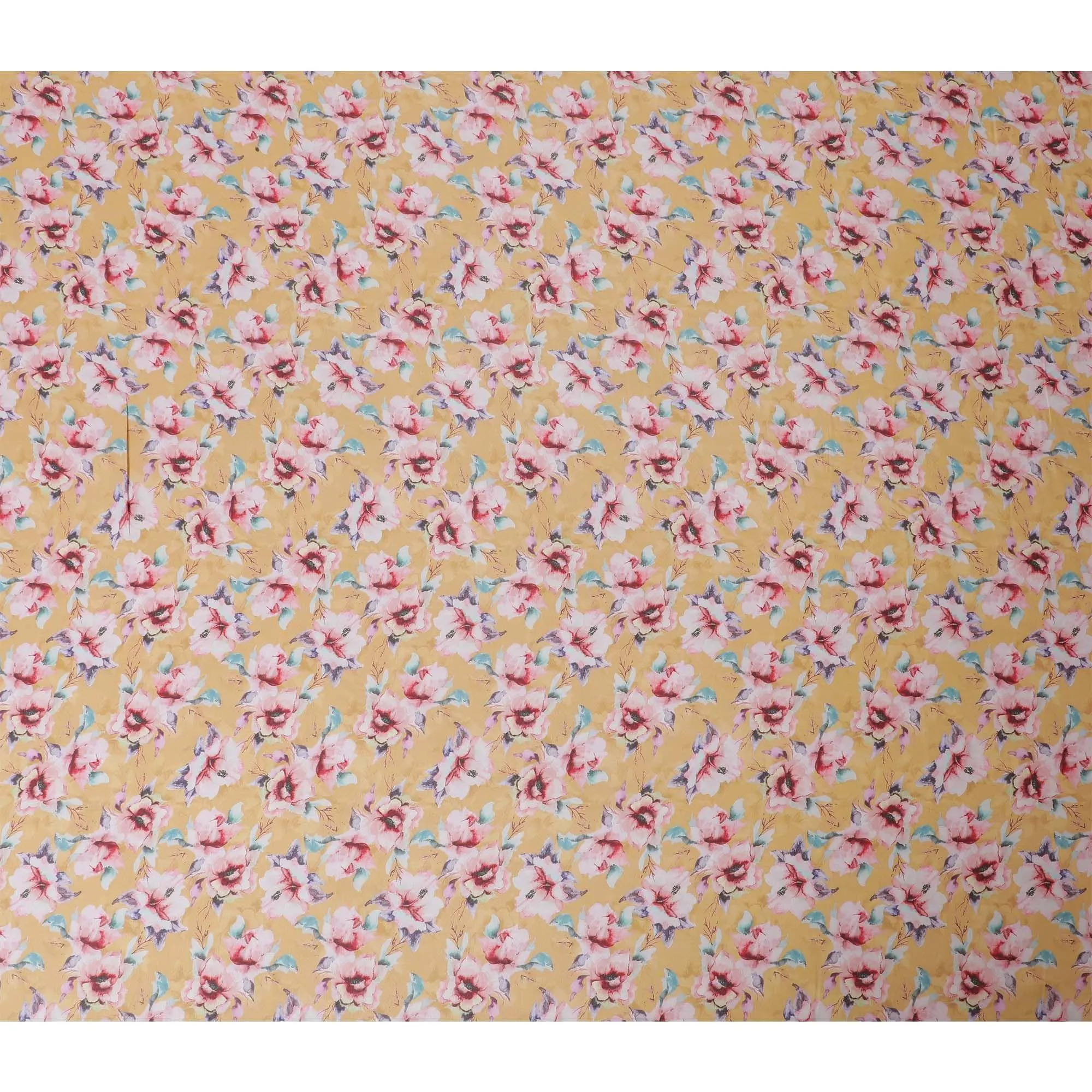 Mustard yellow blended viscose fabric with multicolor print in floral design-D13313