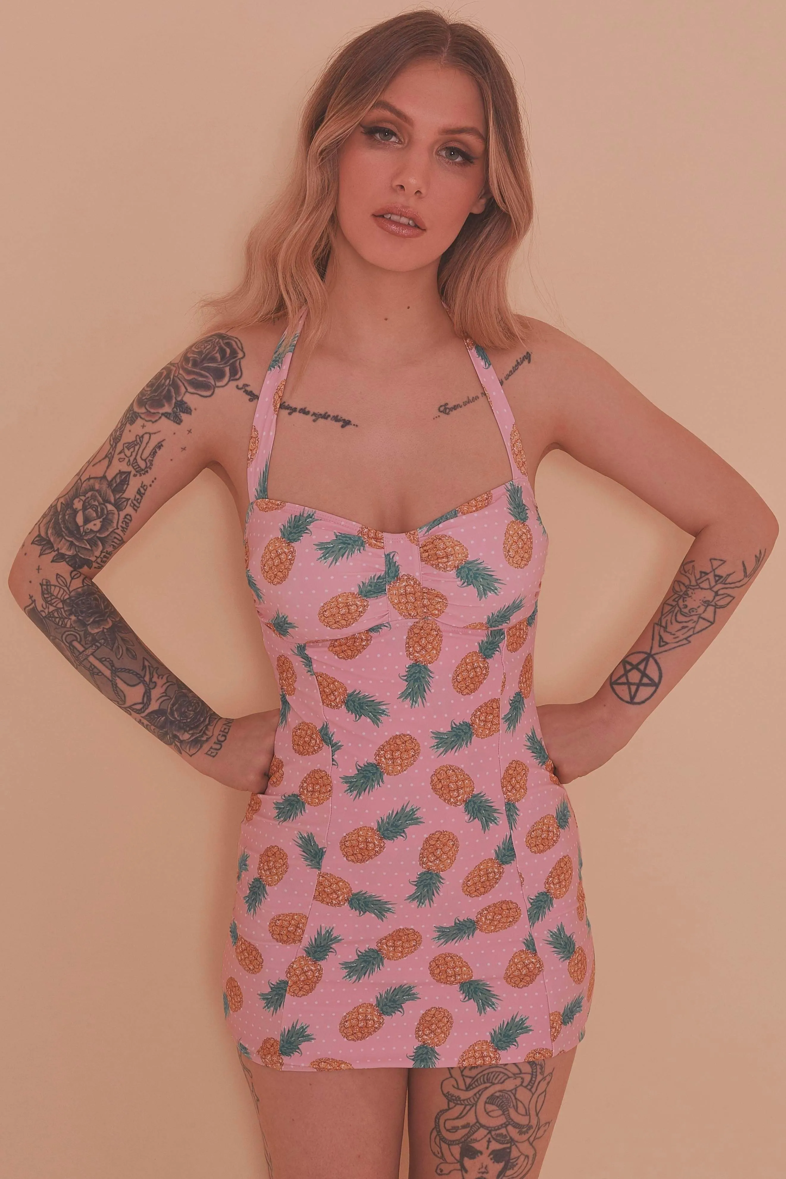 Pineapple Skirted Halterneck Swimsuit