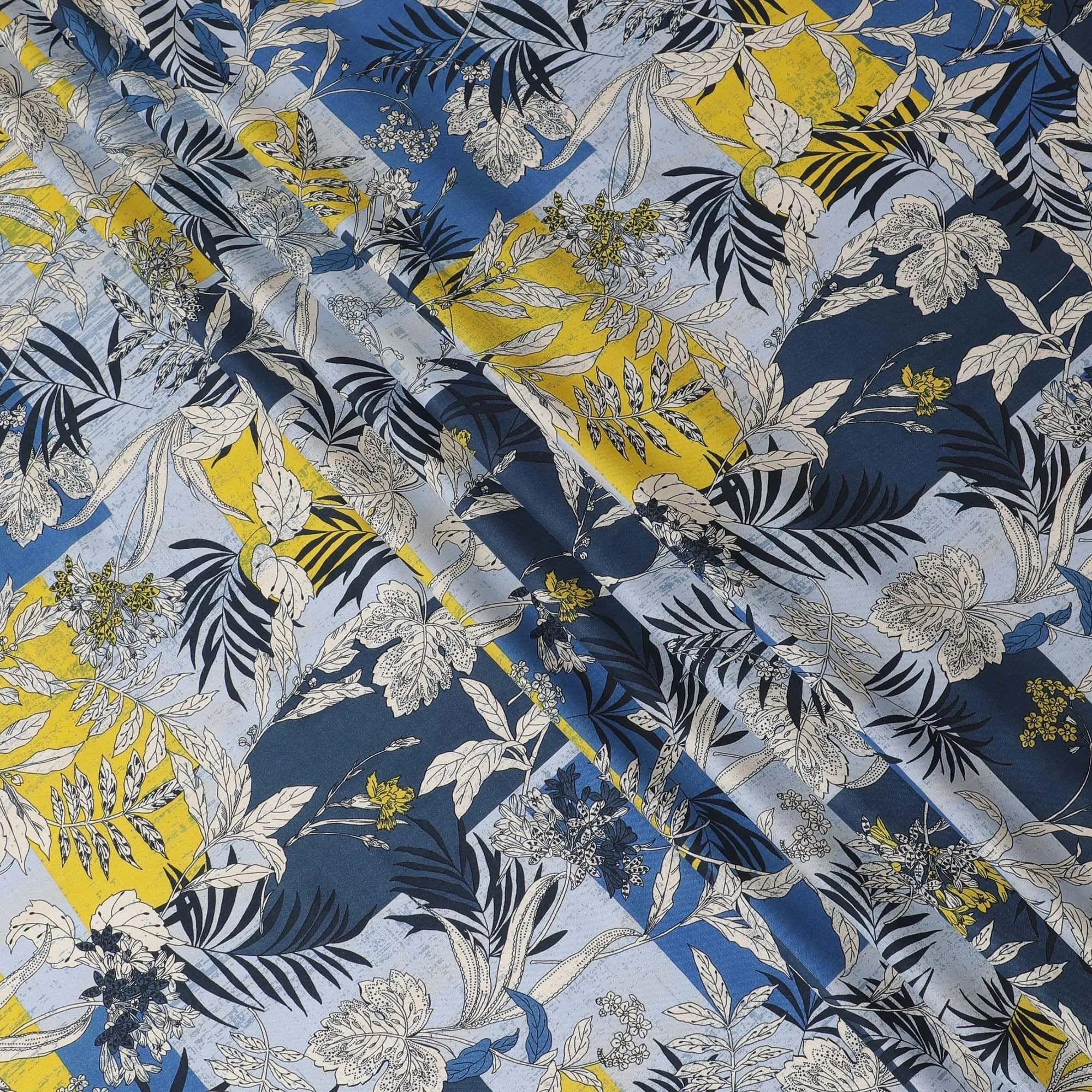 Powder blue Premium viscose fabric with multicolor print in floral design-D12355