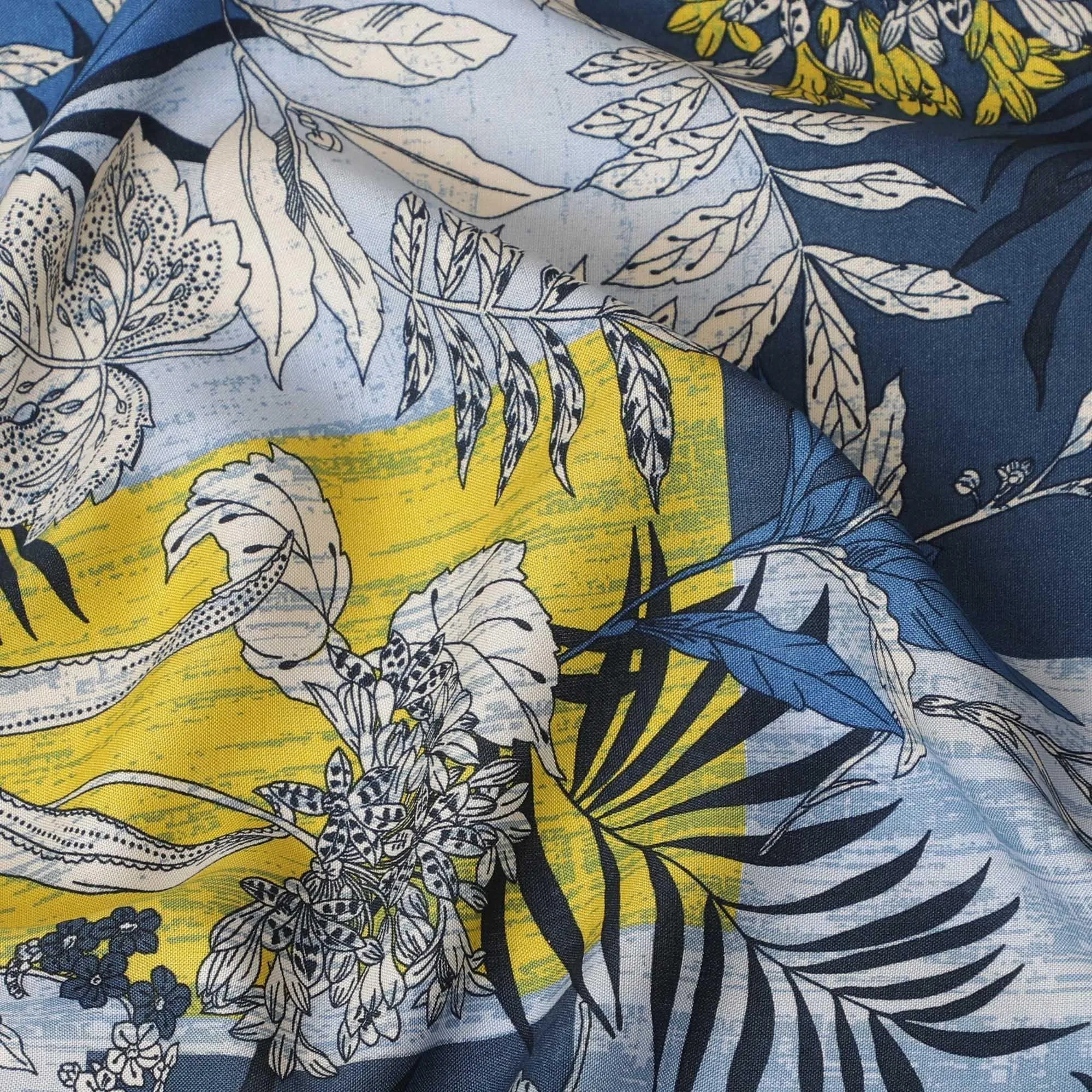 Powder blue Premium viscose fabric with multicolor print in floral design-D12355