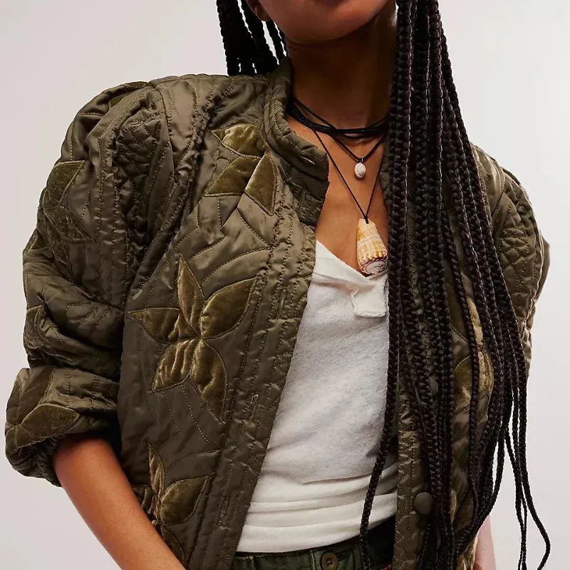 Print O-Neck Single-Breasted Jacket