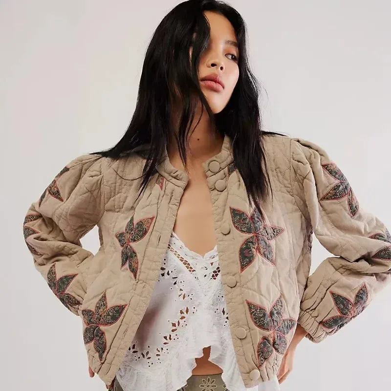 Print O-Neck Single-Breasted Jacket