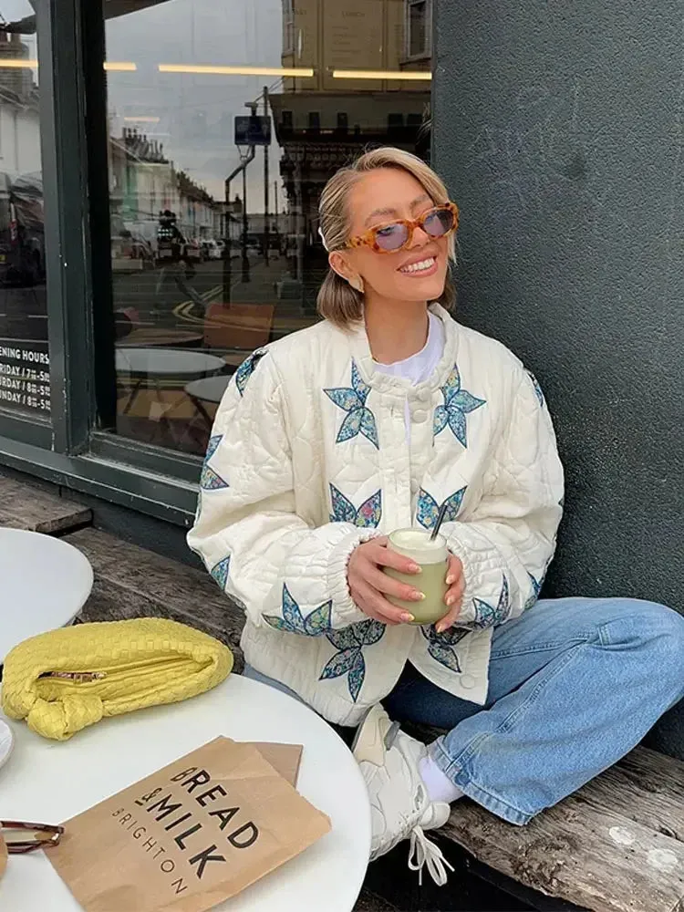 Print O-Neck Single-Breasted Jacket