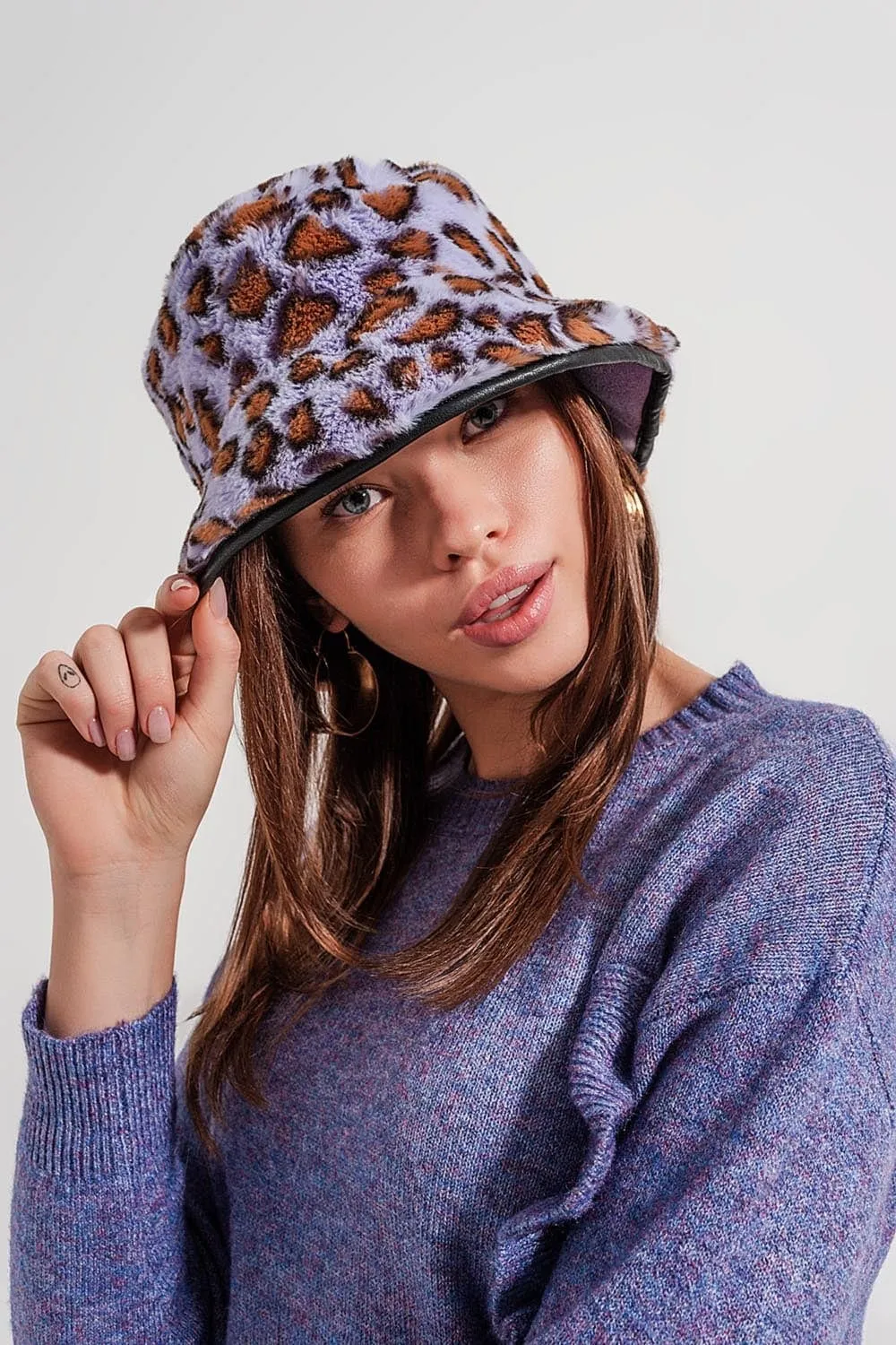 Purple Bucket Hat In Animal Print