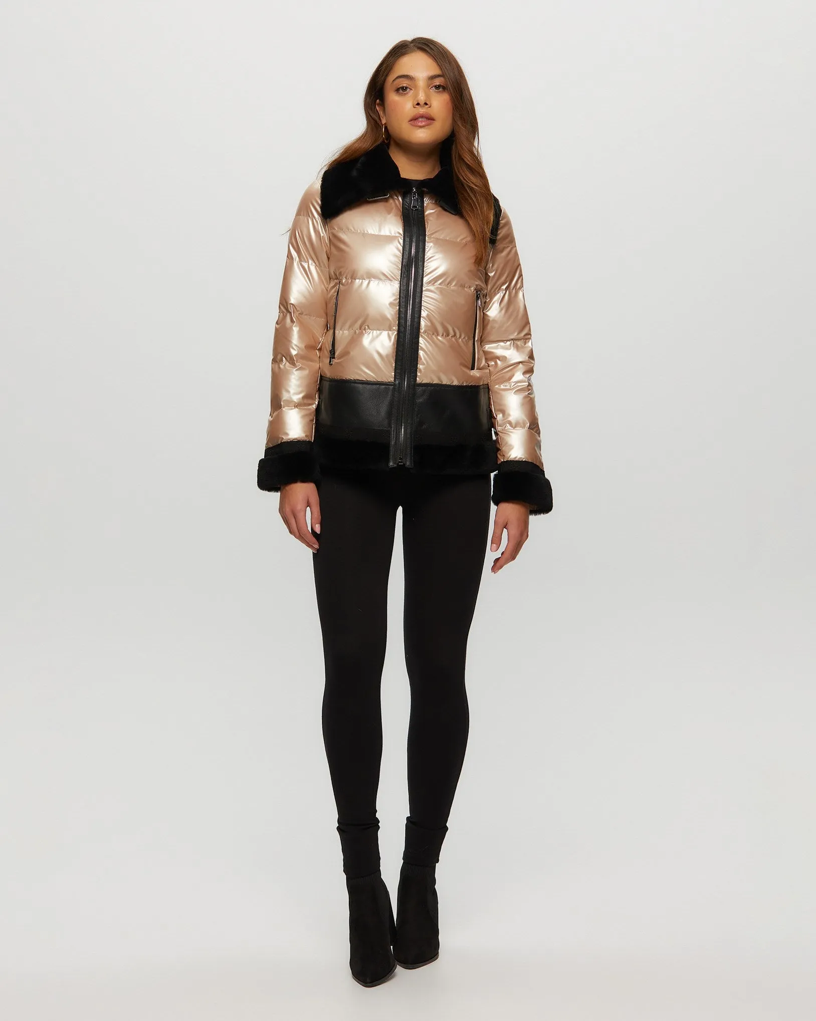 Quilted Jacket With Merino Shearling Lamb Trim