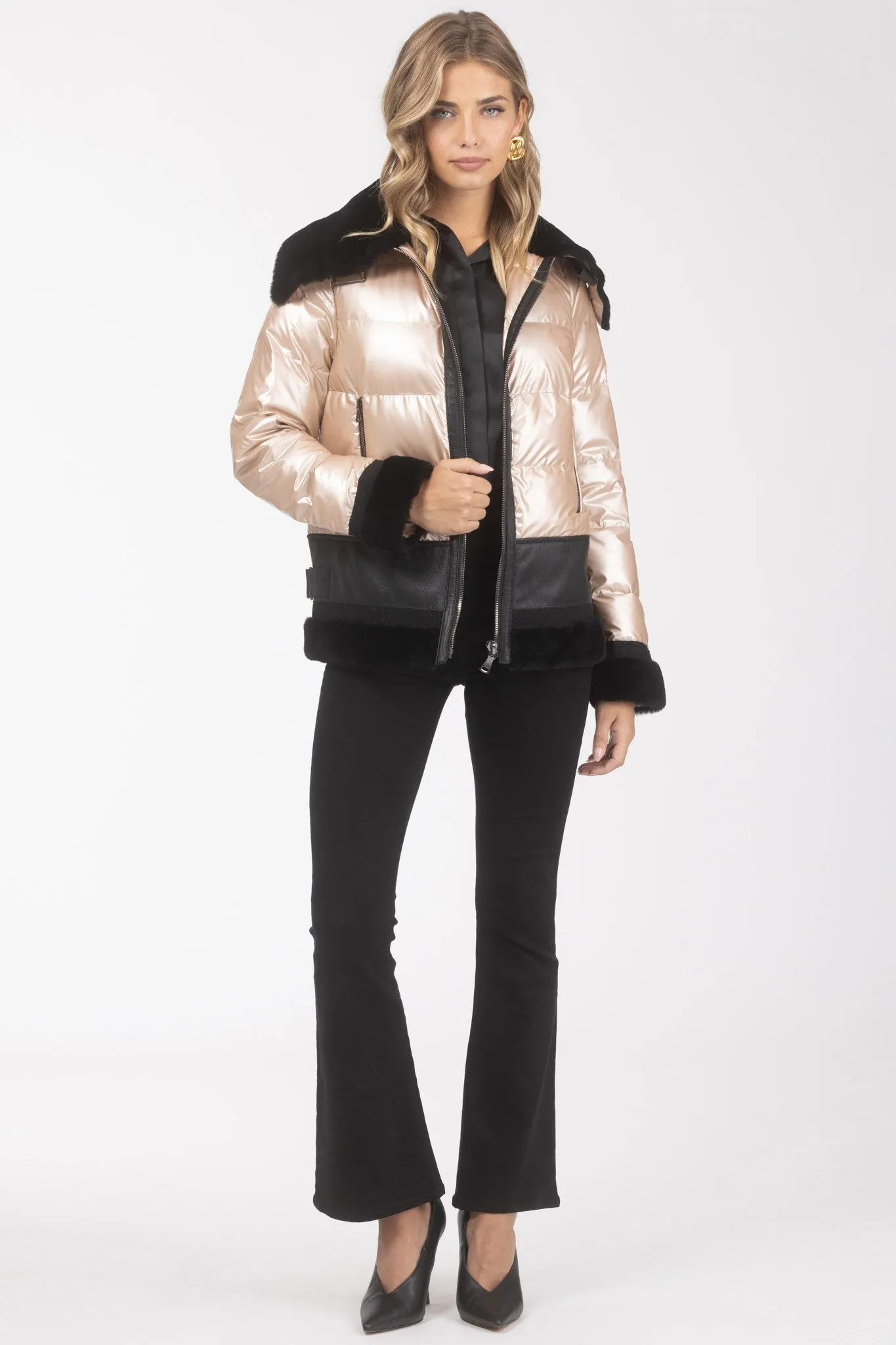 Quilted Jacket With Merino Shearling Lamb Trim