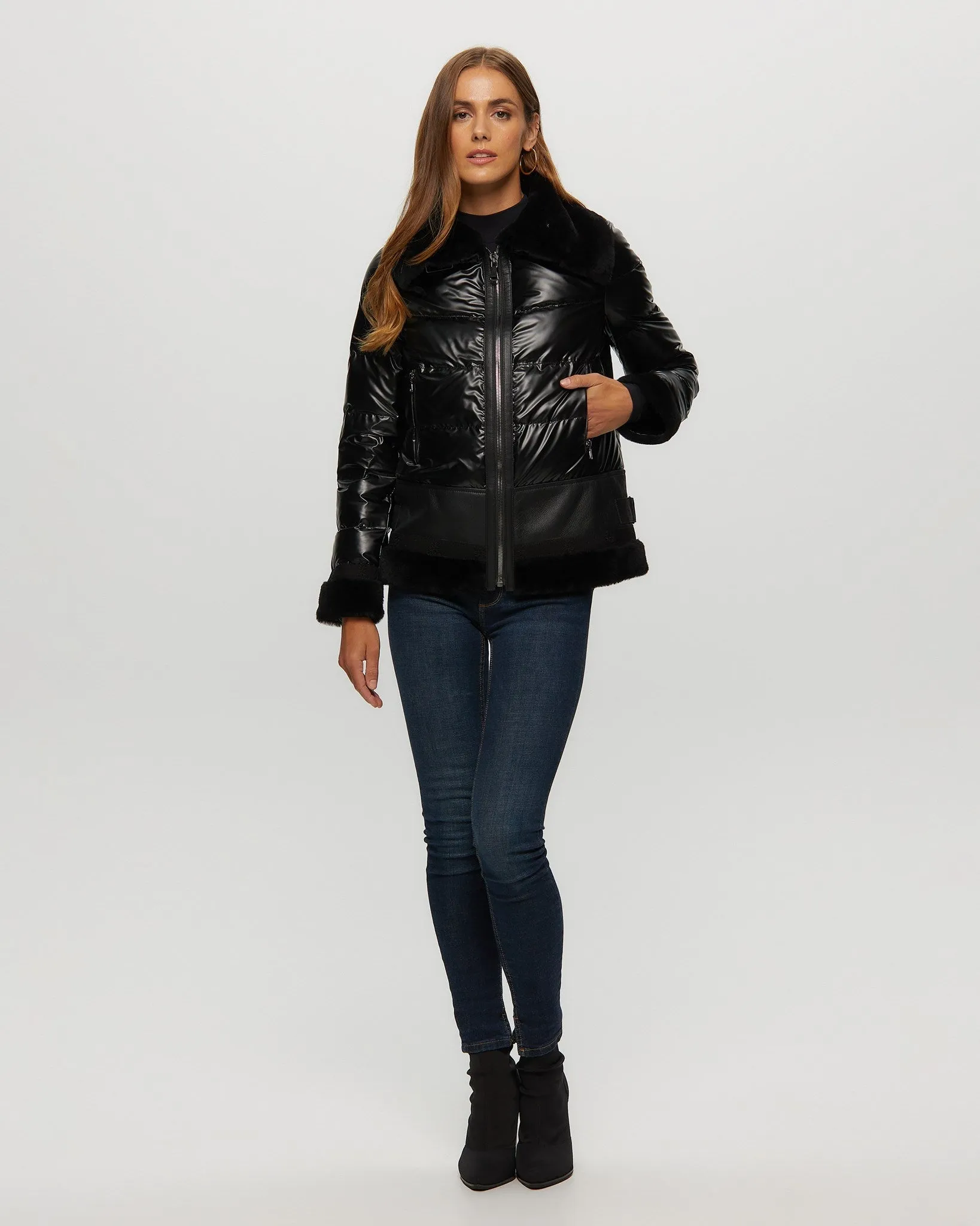 Quilted Jacket With Merino Shearling Lamb Trim