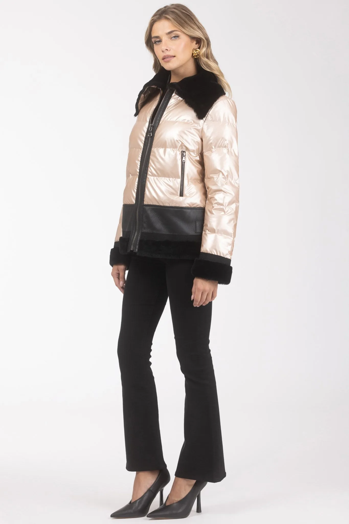 Quilted Jacket With Merino Shearling Lamb Trim