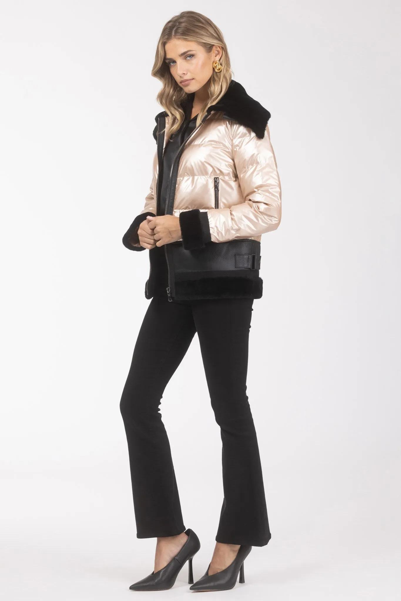 Quilted Jacket With Merino Shearling Lamb Trim