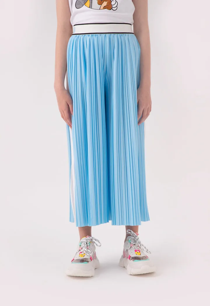 Stripe Edge Exposed Elastic Waistband Pleated Culottes