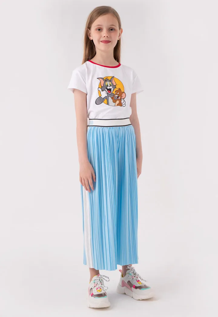 Stripe Edge Exposed Elastic Waistband Pleated Culottes