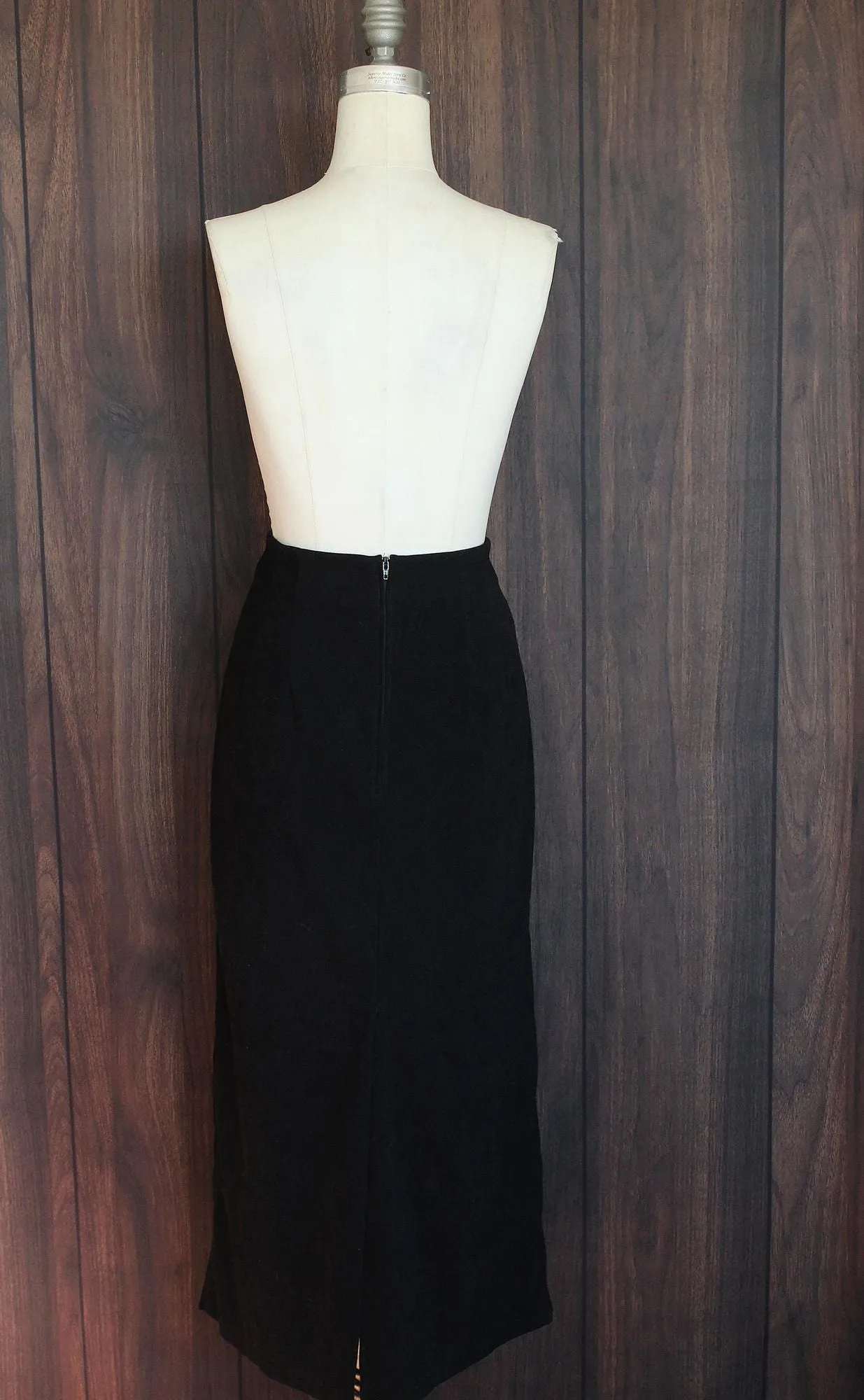 Vintage 1980s 1990s Briggs Black Faux Suede Pencil Skirt