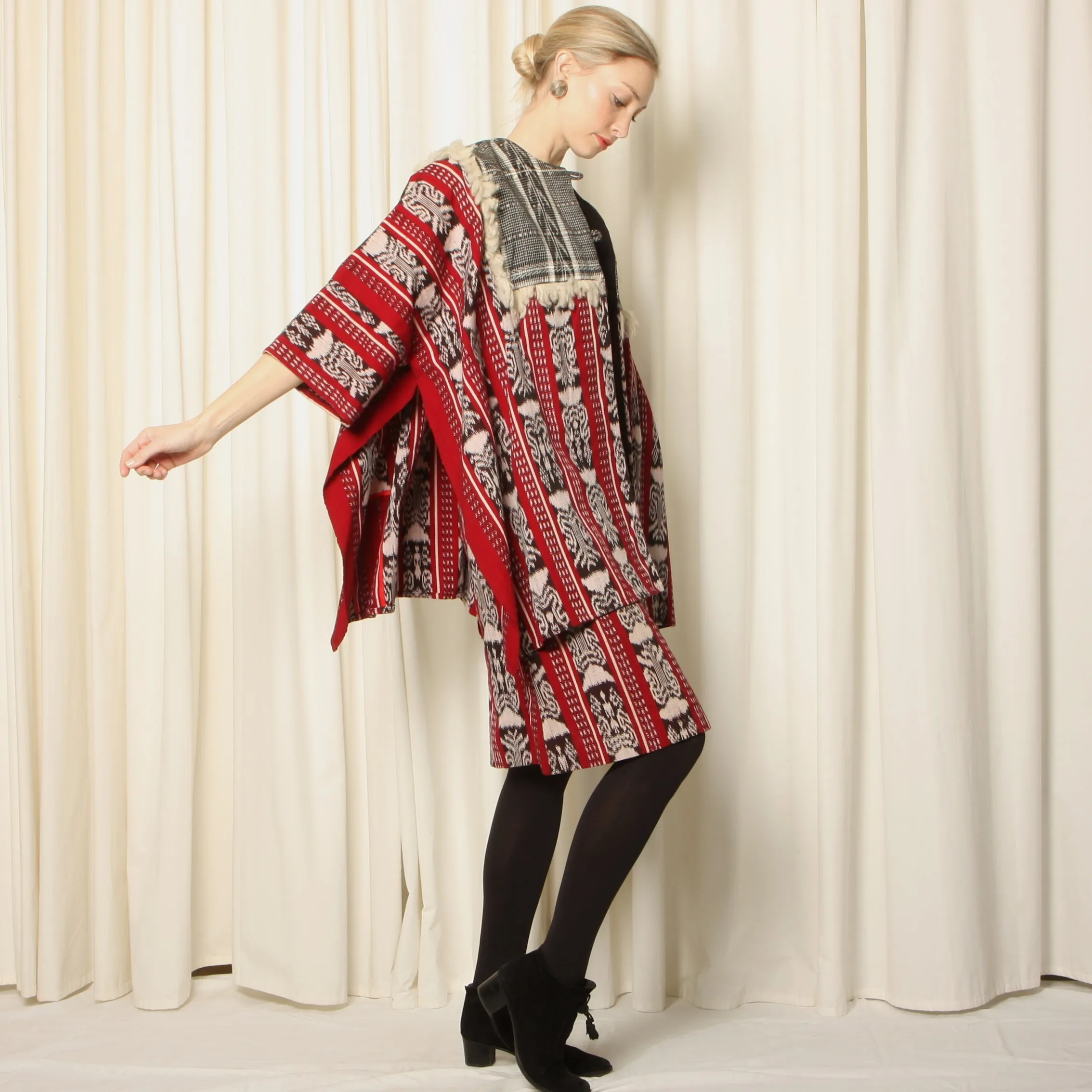 Vintage 70's Louise Perini Guatemalan Woven Jacket   Dress Ensemble