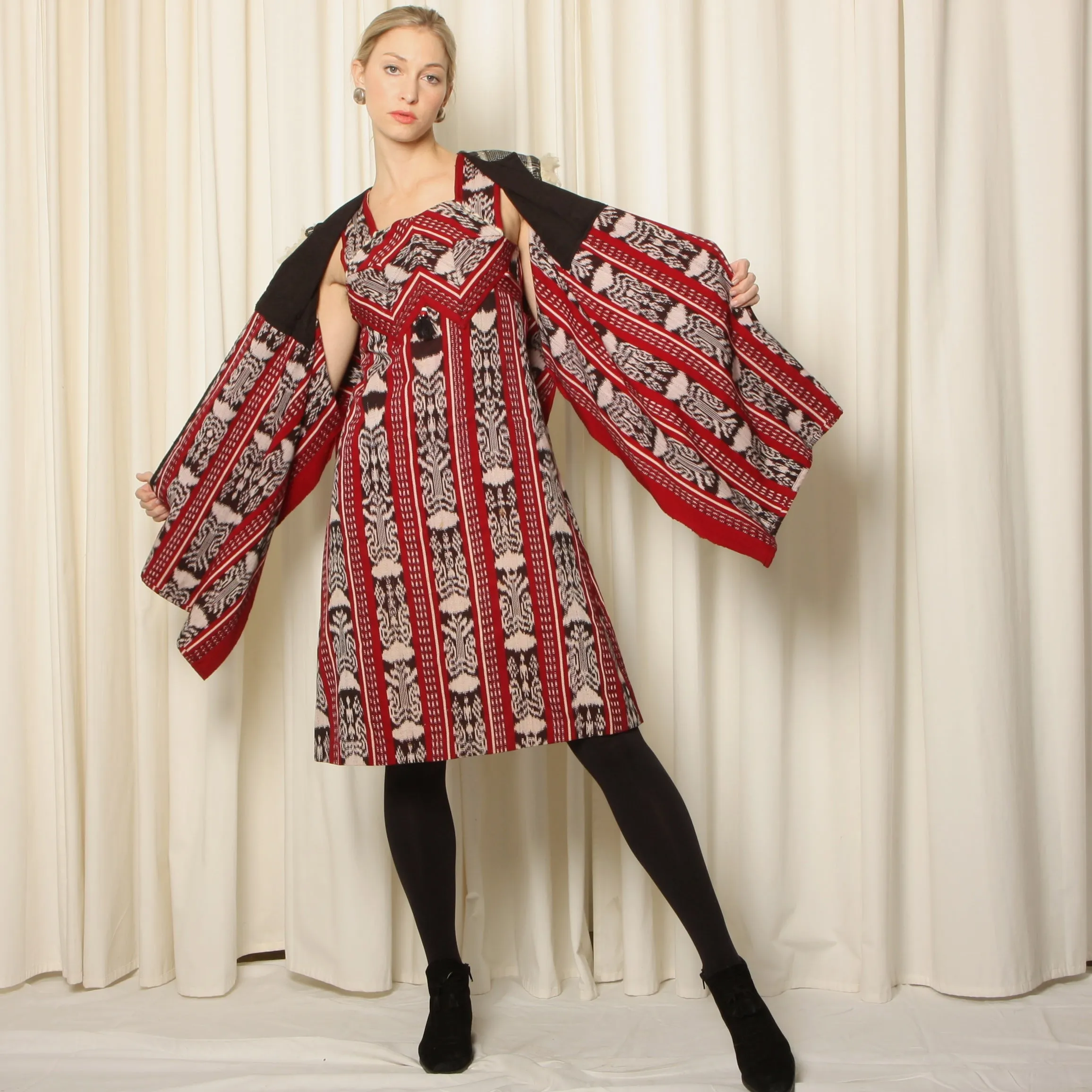 Vintage 70's Louise Perini Guatemalan Woven Jacket   Dress Ensemble