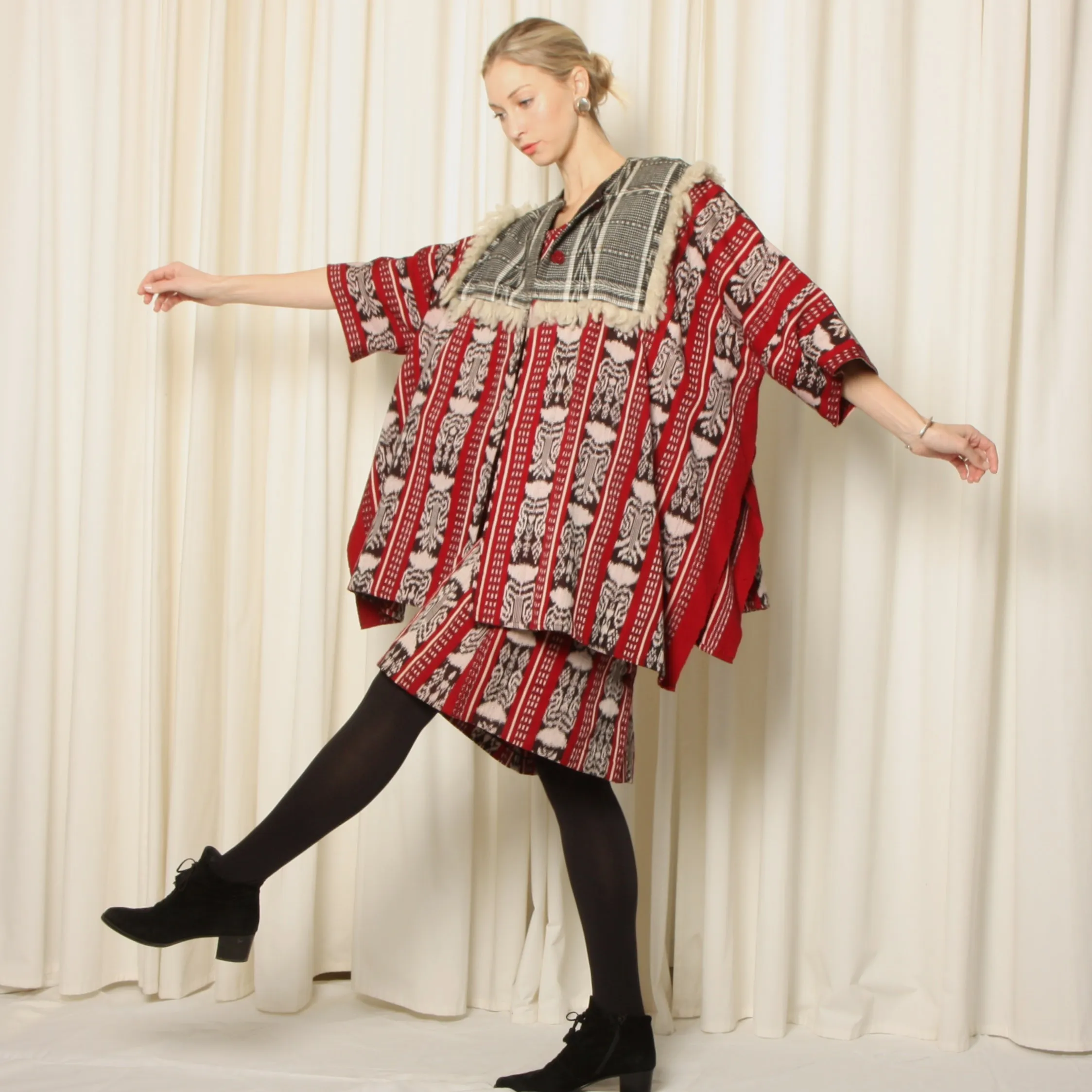 Vintage 70's Louise Perini Guatemalan Woven Jacket   Dress Ensemble