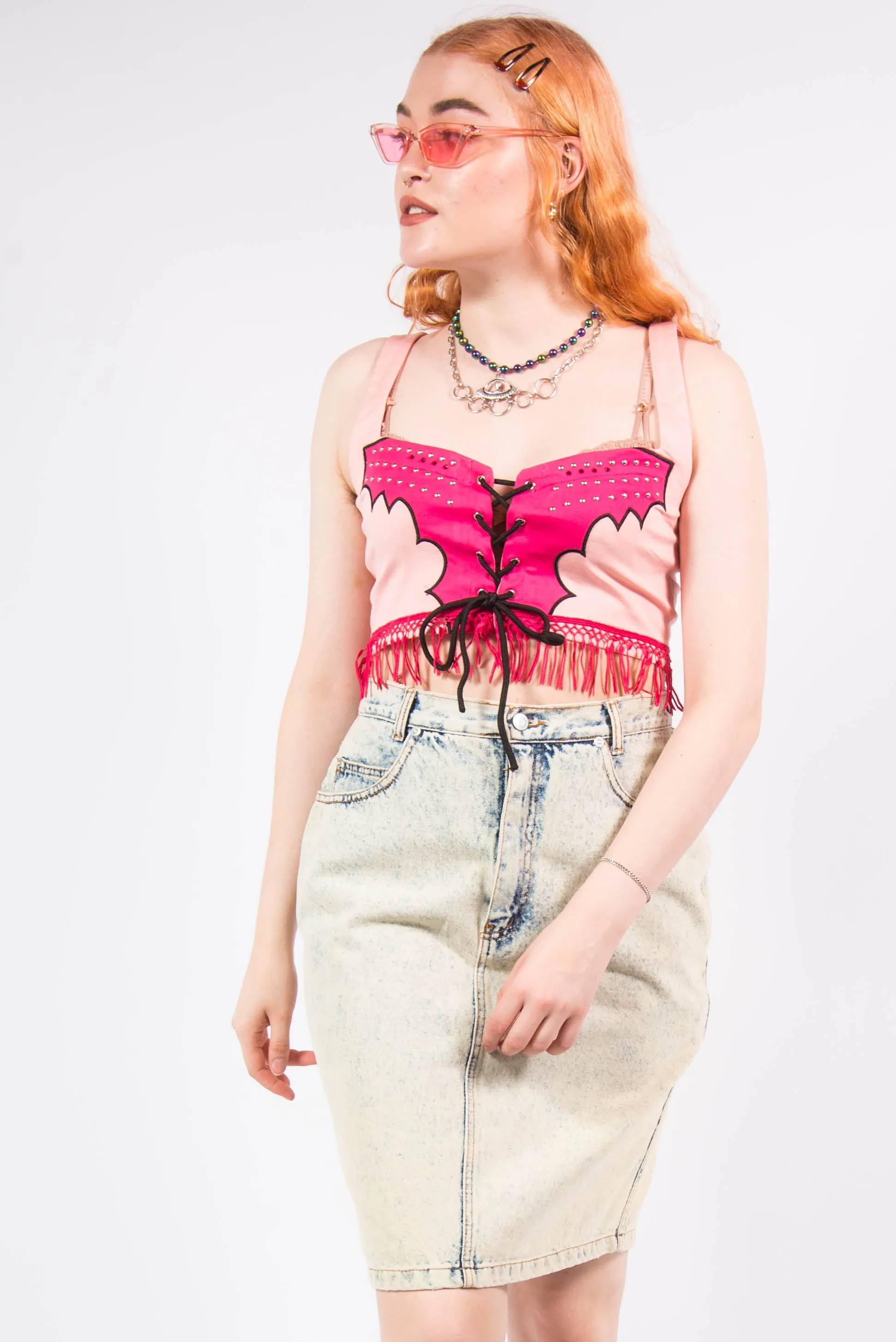 Vintage Acid Wash Denim Midi Skirt