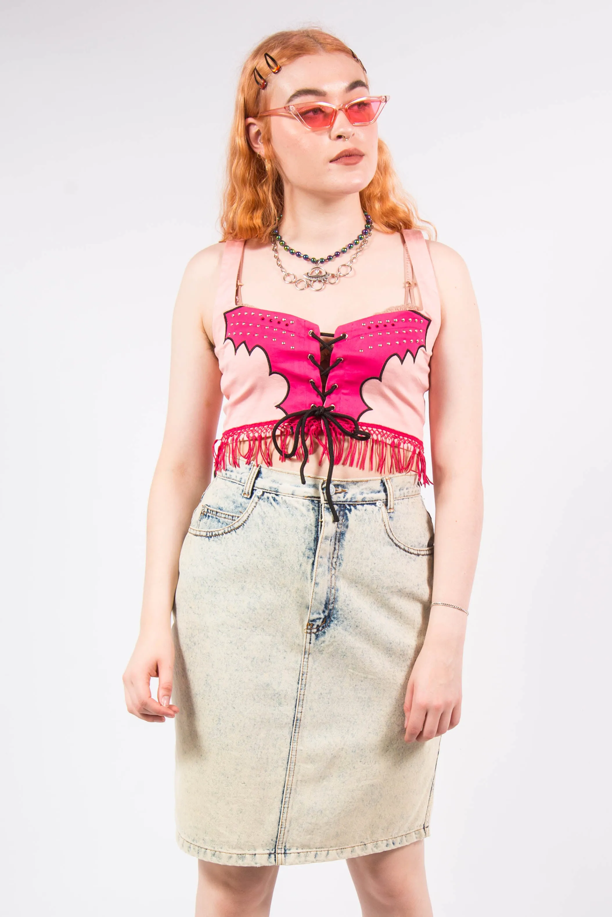 Vintage Acid Wash Denim Midi Skirt