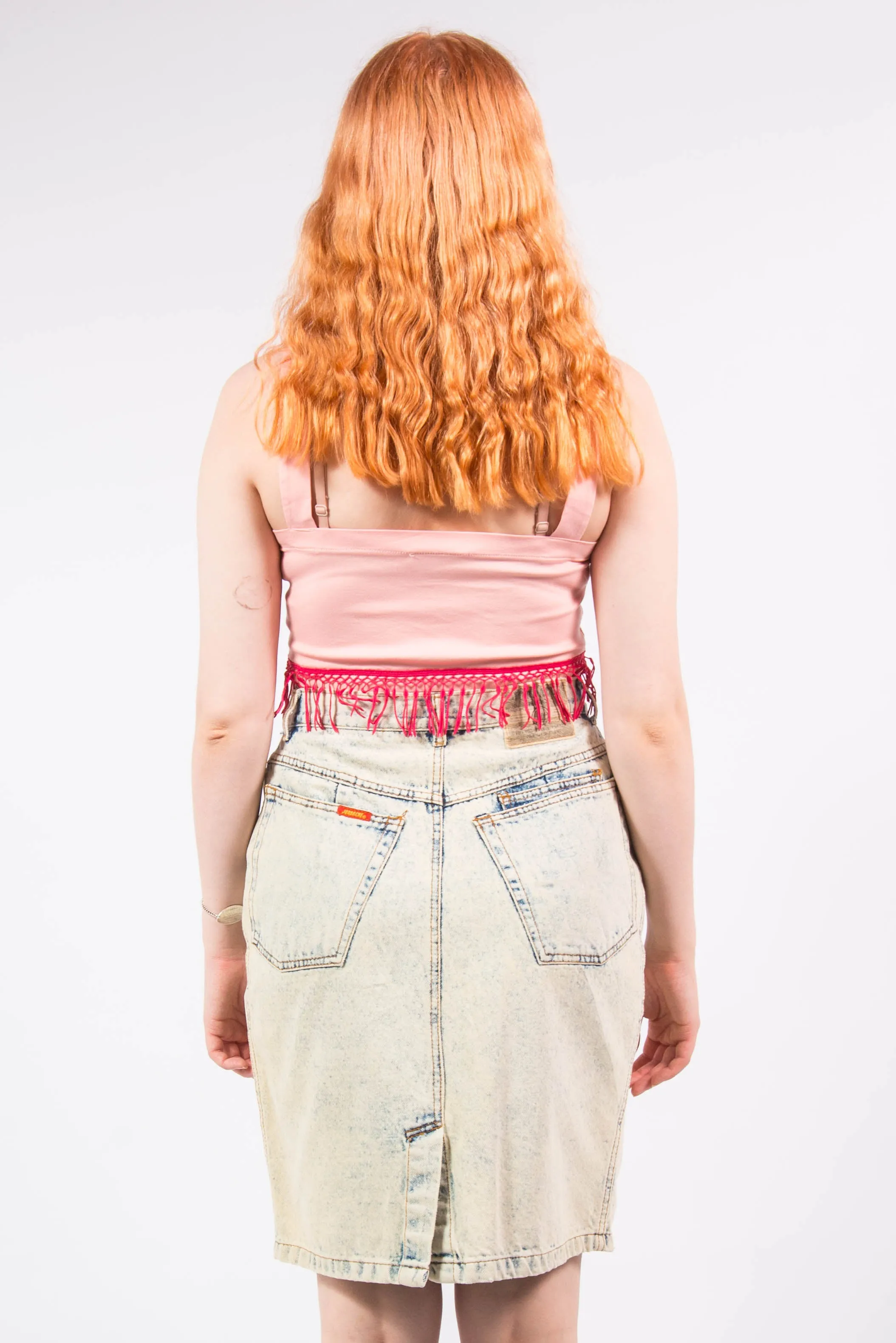 Vintage Acid Wash Denim Midi Skirt