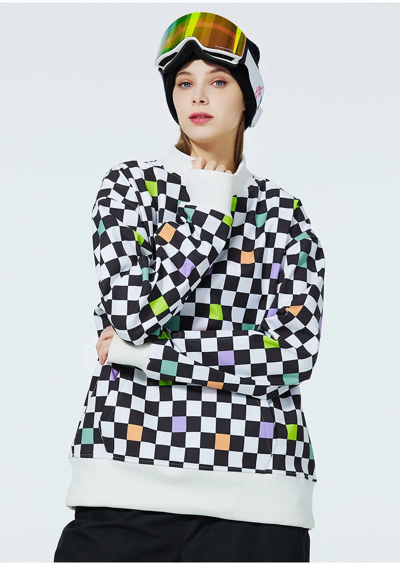 Women Round Neck Ski Sweater Soft Sports Fleece Pullover