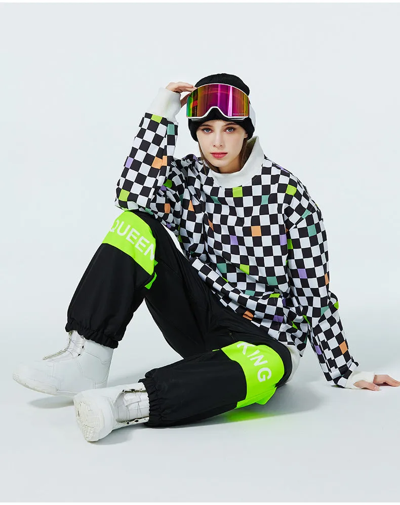 Women Round Neck Ski Sweater Soft Sports Fleece Pullover